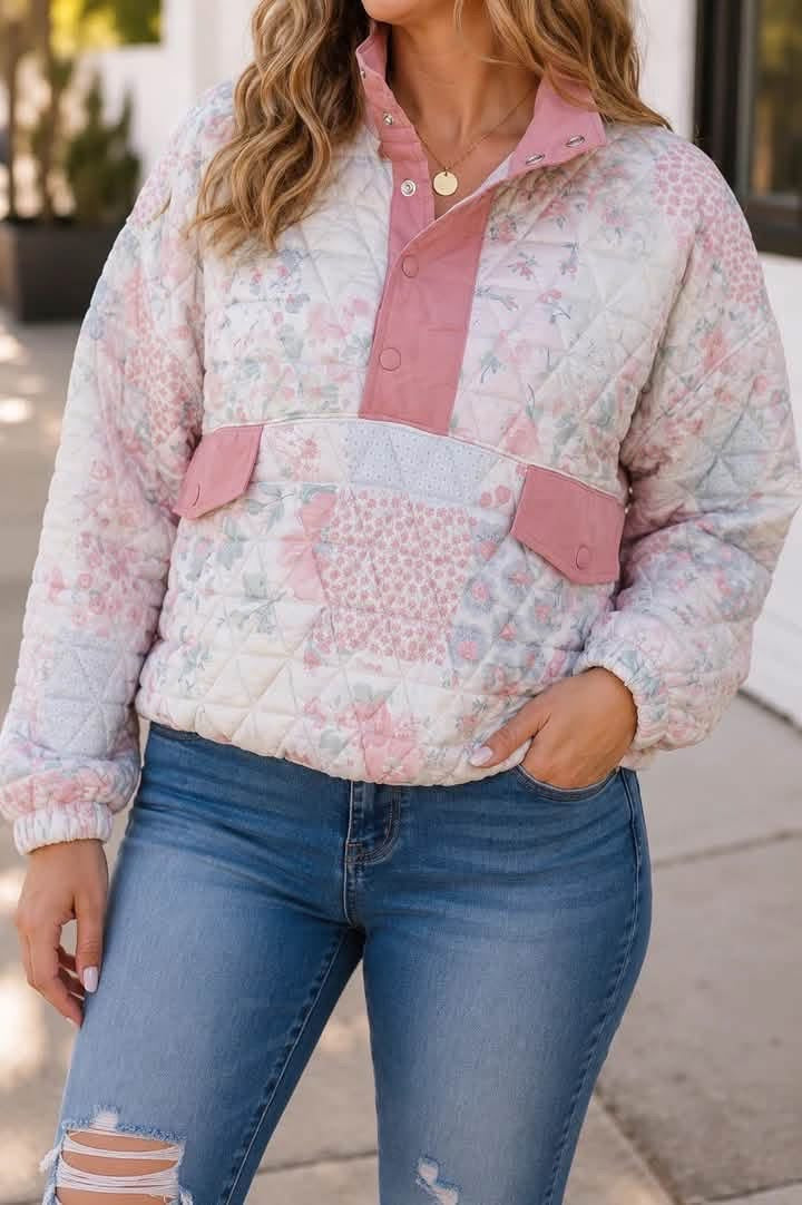 Pink Floral Quilted Sweatshirt