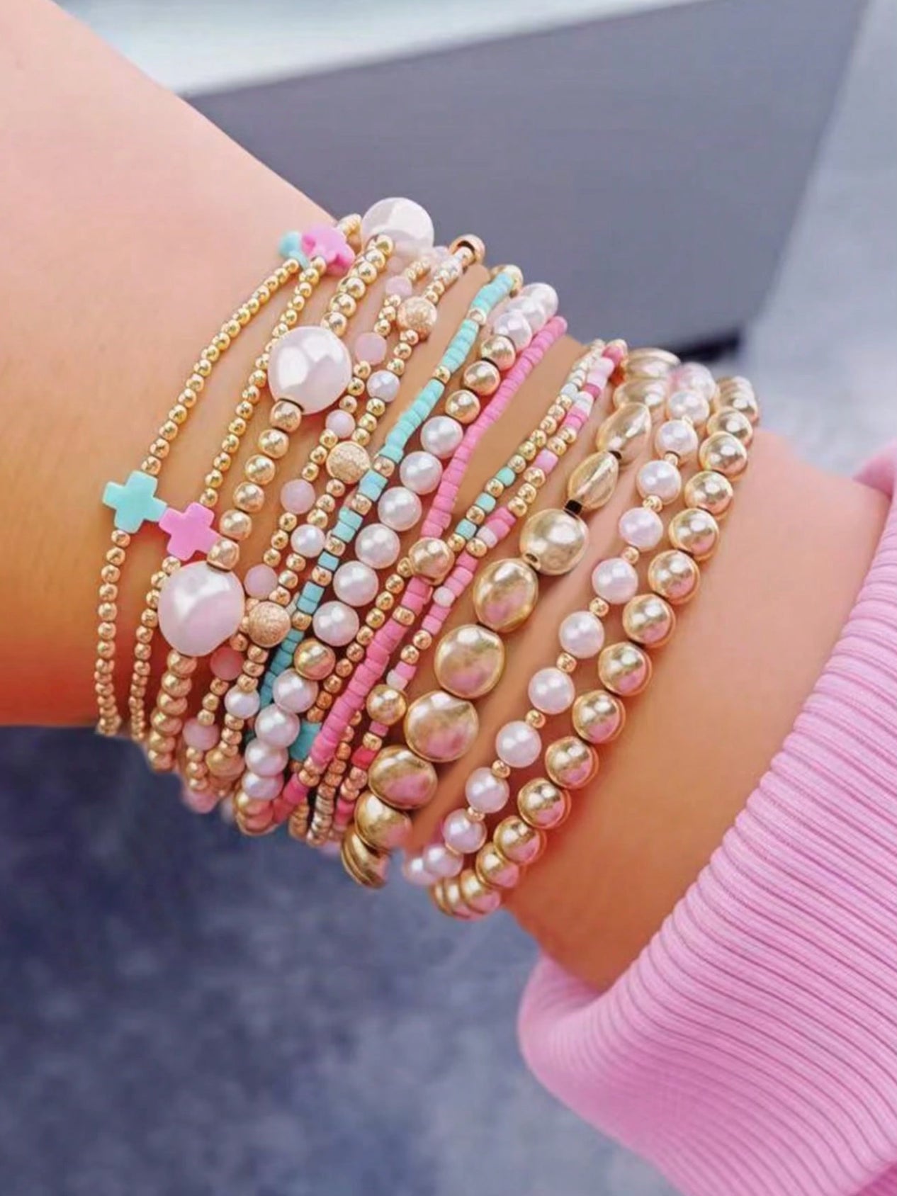 Summer Cross Gold Faux Pearl Set