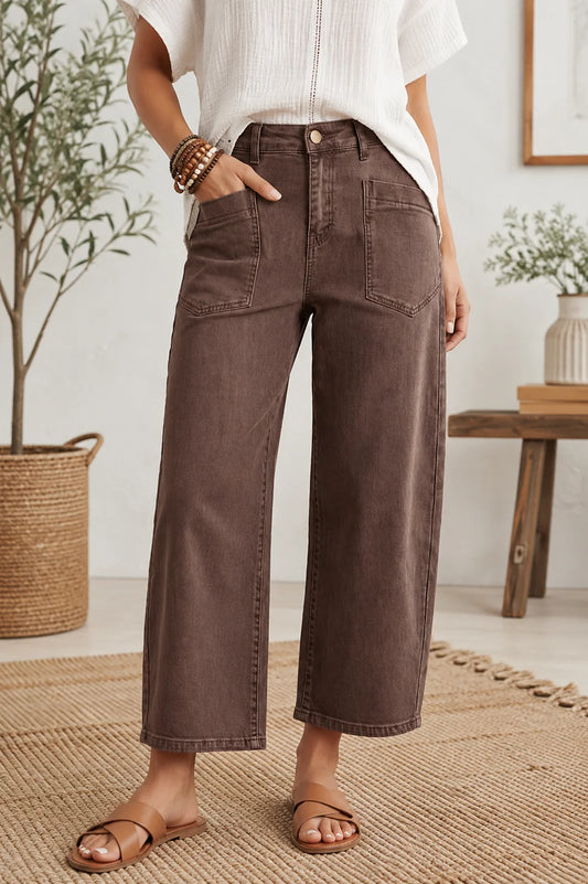 Coffee Square Barrel Jeans